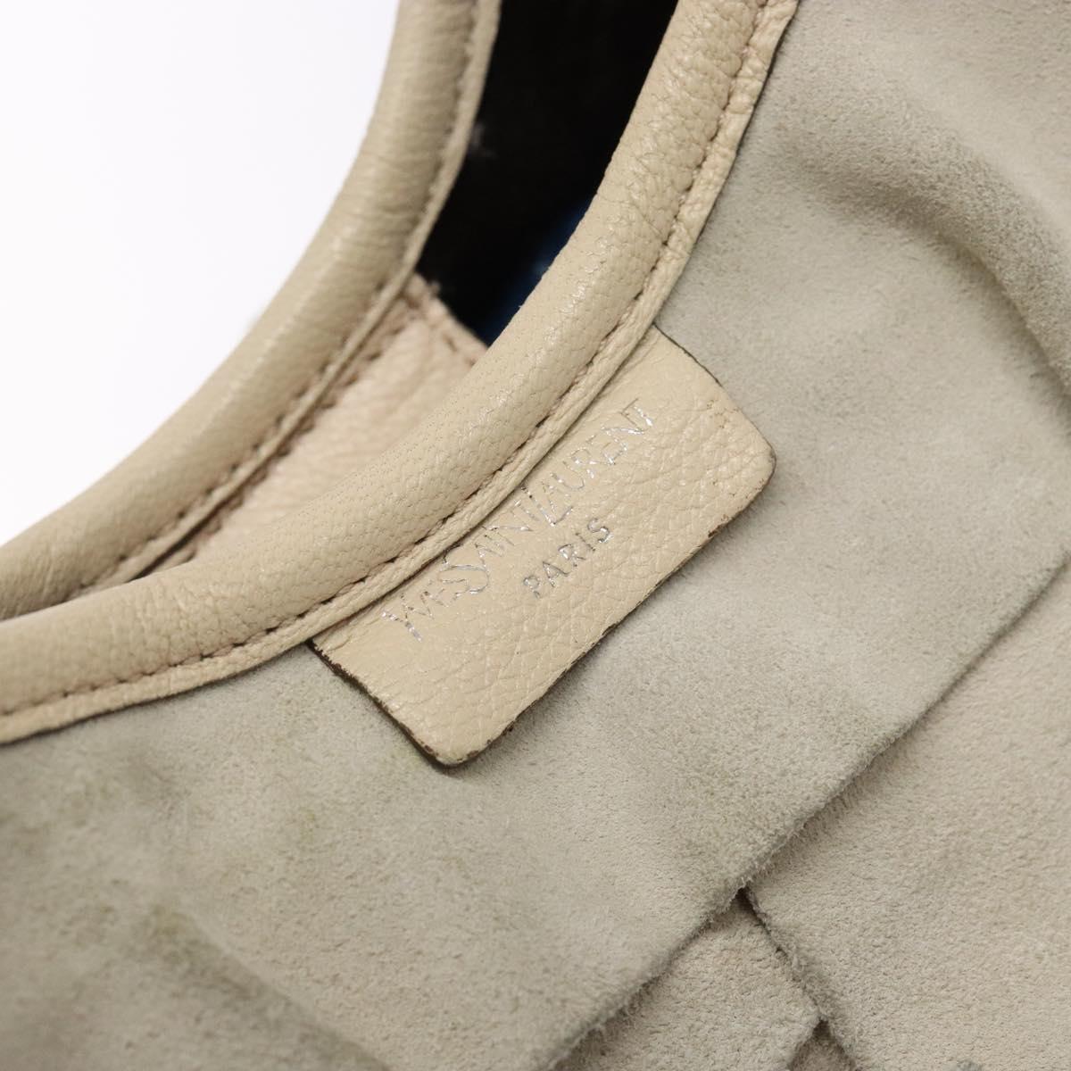 SAINT LAURENT Hand Bag Suede Beige Silver 122245 Auth gh544