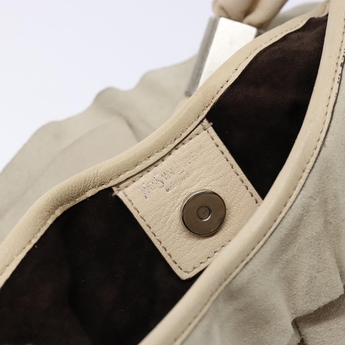 SAINT LAURENT Hand Bag Suede Beige Silver 122245 Auth gh544
