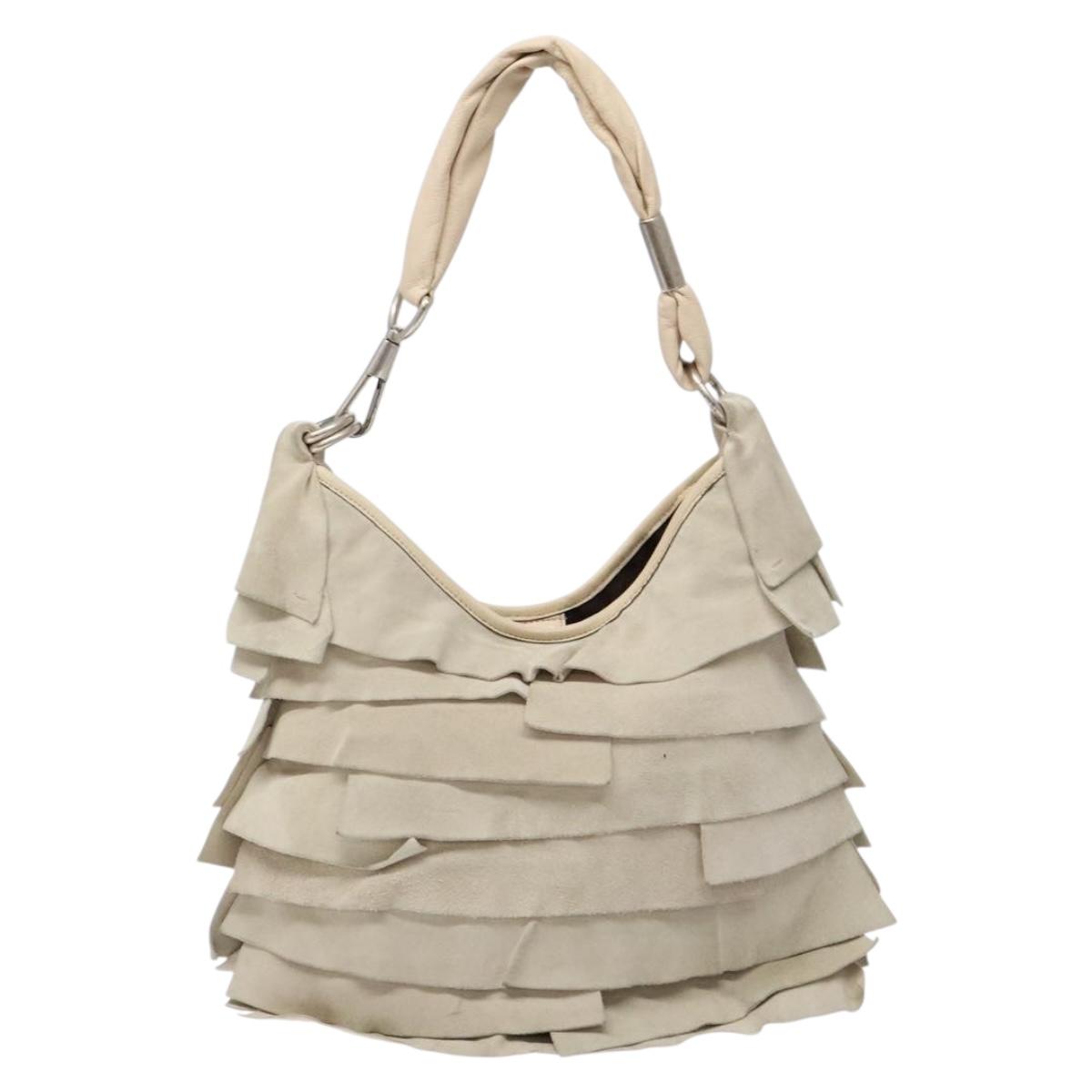 SAINT LAURENT Hand Bag Suede Beige Silver 122245 Auth gh544