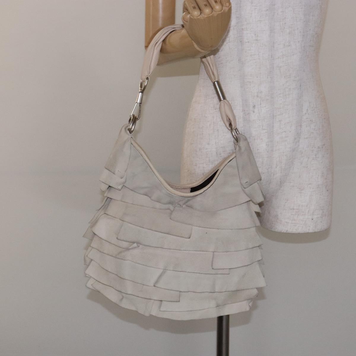 SAINT LAURENT Hand Bag Suede Beige Silver 122245 Auth gh544