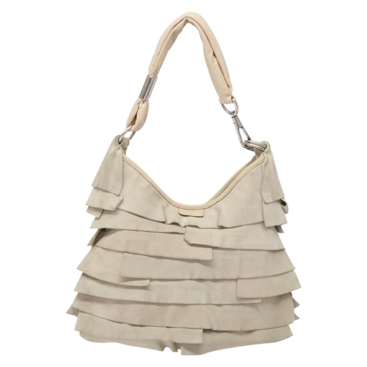 SAINT LAURENT Hand Bag Suede Beige Silver 122245 Auth gh544