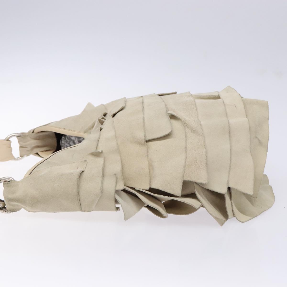 SAINT LAURENT Hand Bag Suede Beige Silver 122245 Auth gh544