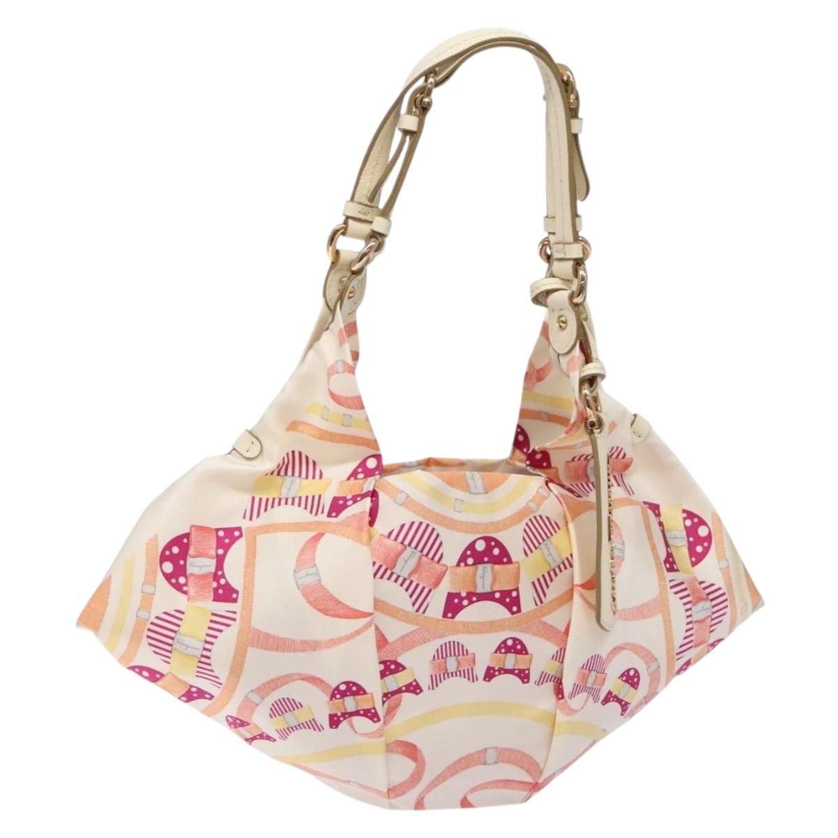 Salvatore Ferragamo Shoulder Bag Nylon Beige Gold Auth gh550