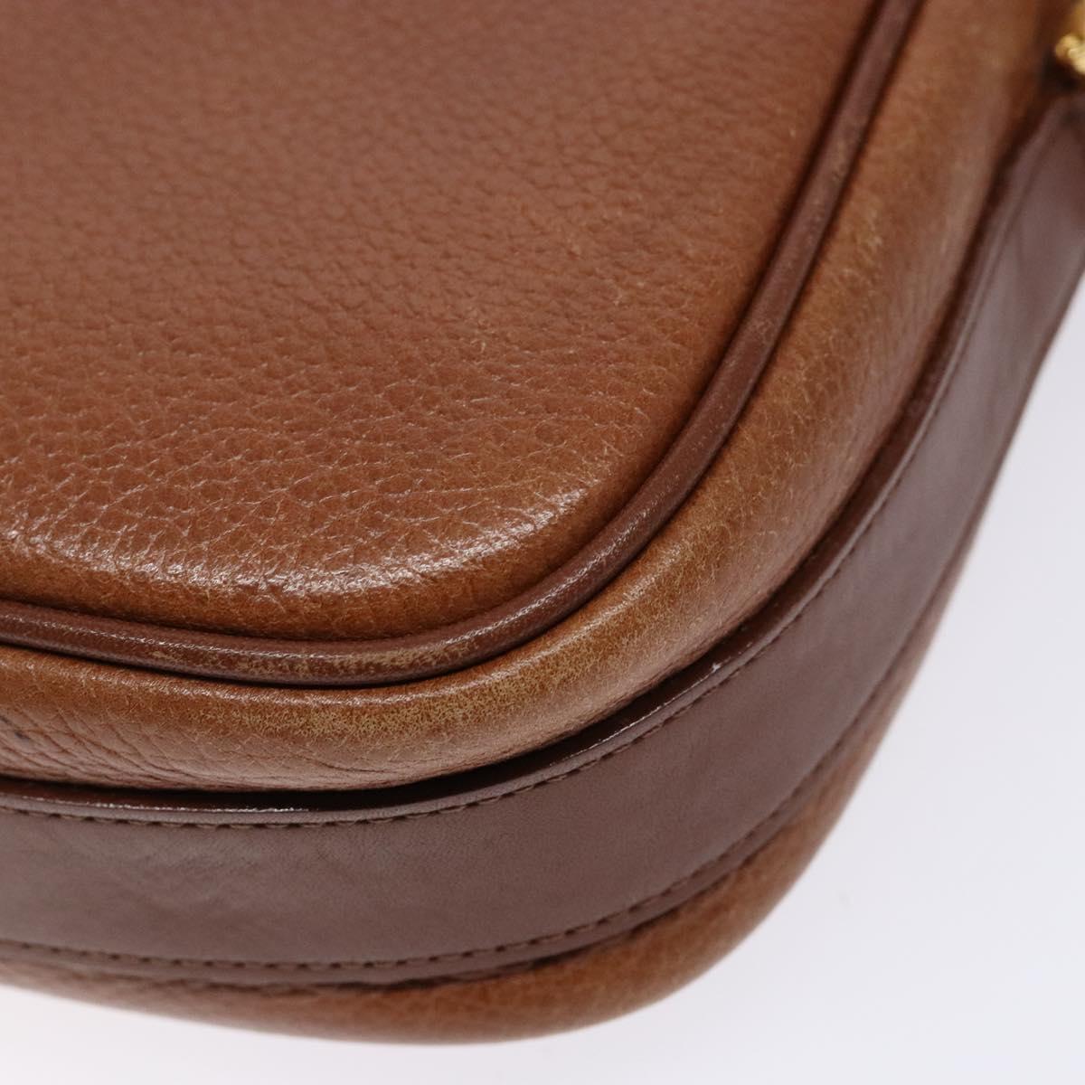 Burberrys Shoulder Bag Leather Brown Gold Auth gh556
