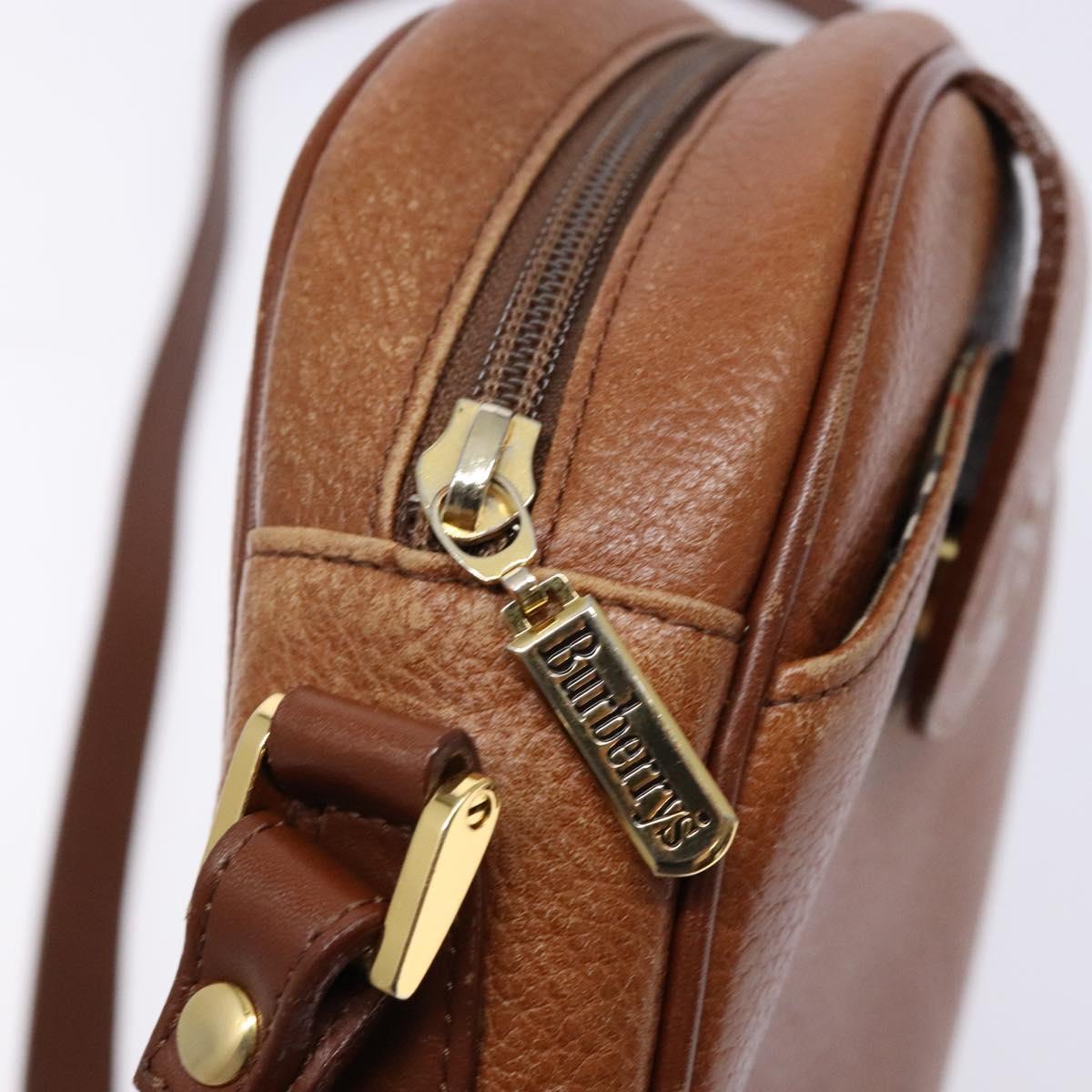 Burberrys Shoulder Bag Leather Brown Gold Auth gh556