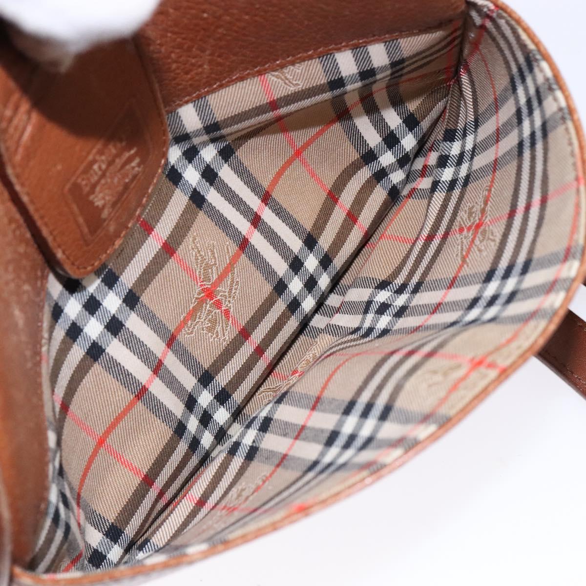 Burberrys Shoulder Bag Leather Brown Gold Auth gh556