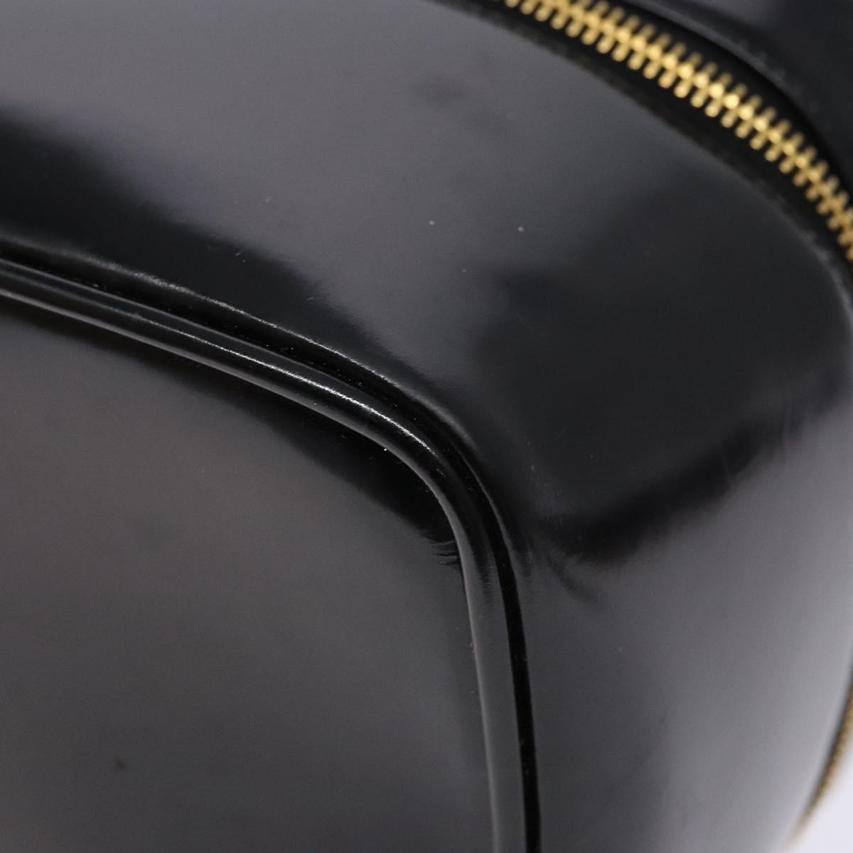 GUCCI Bamboo Vanity Hand Bag Patent leather Black Gold Auth gh565