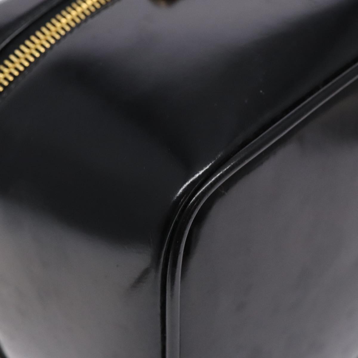 GUCCI Bamboo Vanity Hand Bag Patent leather Black Gold Auth gh565