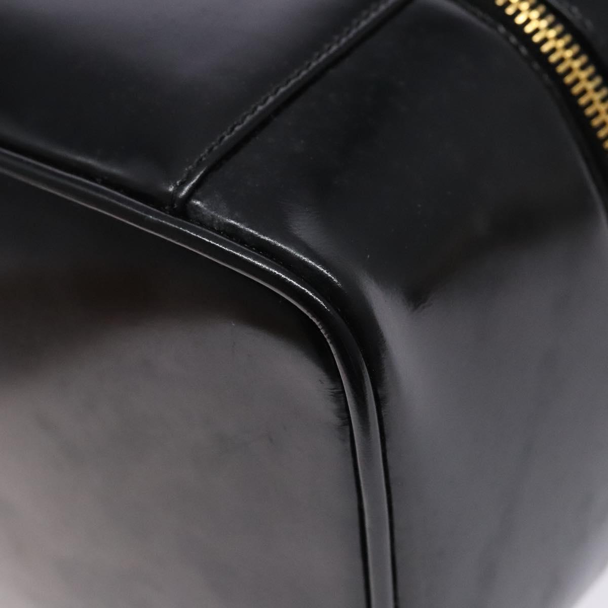 GUCCI Bamboo Vanity Hand Bag Patent leather Black Gold Auth gh565
