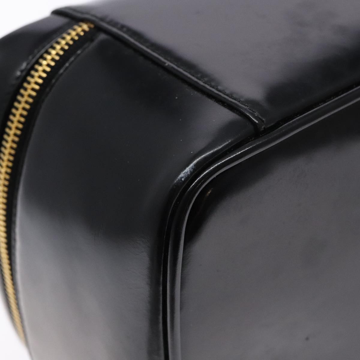 GUCCI Bamboo Vanity Hand Bag Patent leather Black Gold Auth gh565
