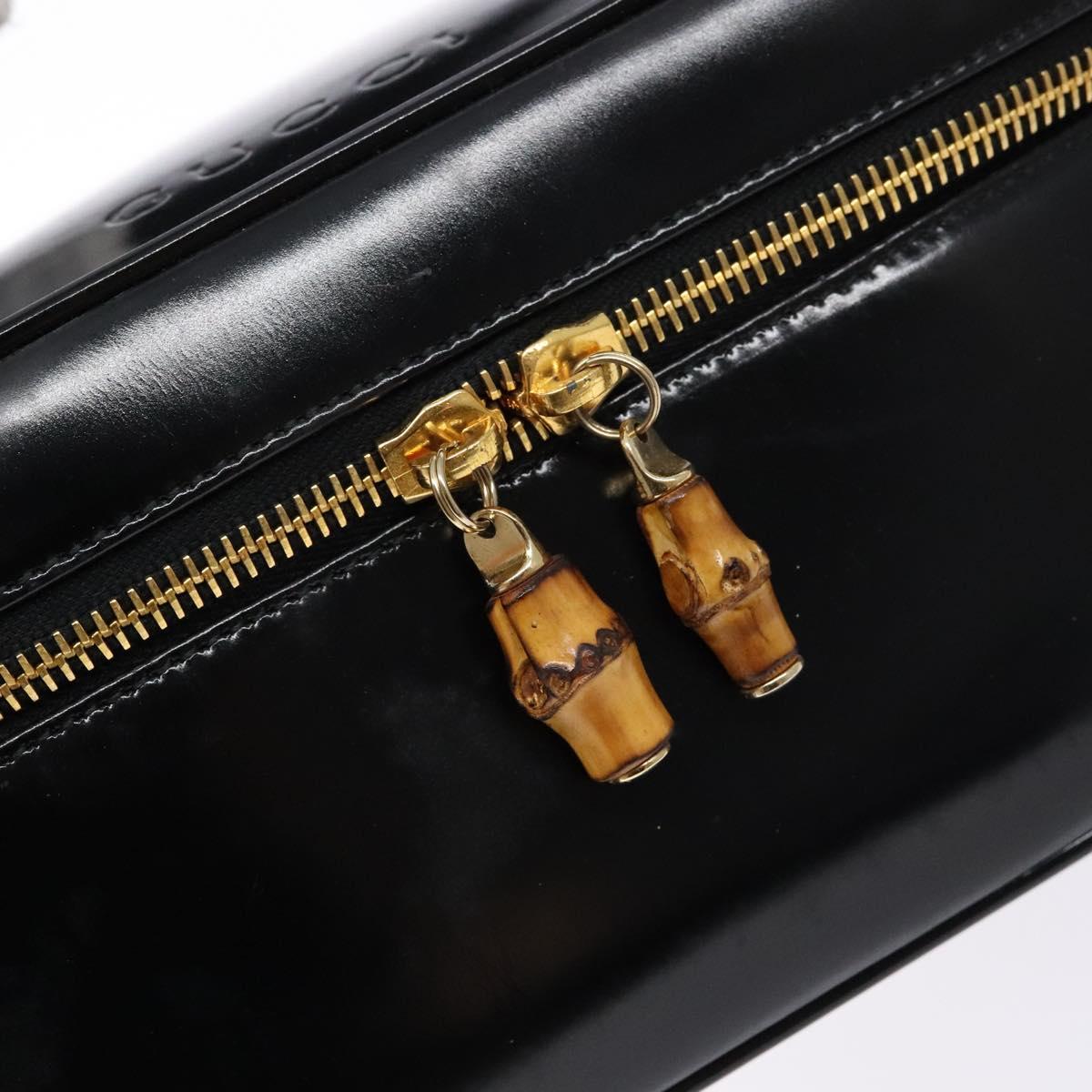GUCCI Bamboo Vanity Hand Bag Patent leather Black Gold Auth gh565