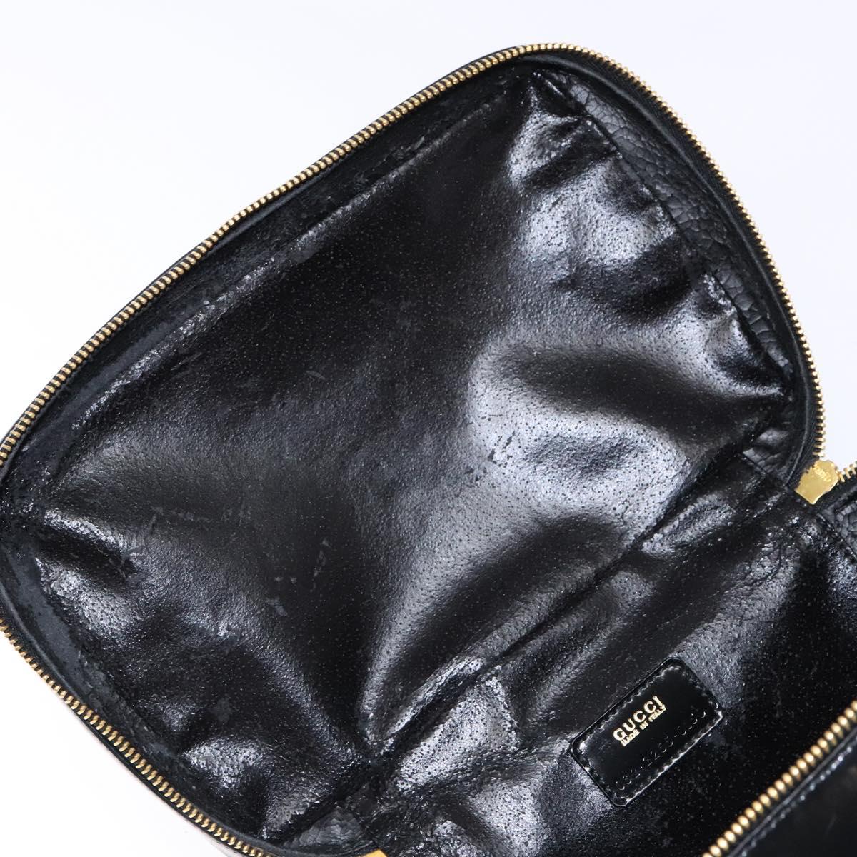 GUCCI Bamboo Vanity Hand Bag Patent leather Black Gold Auth gh565