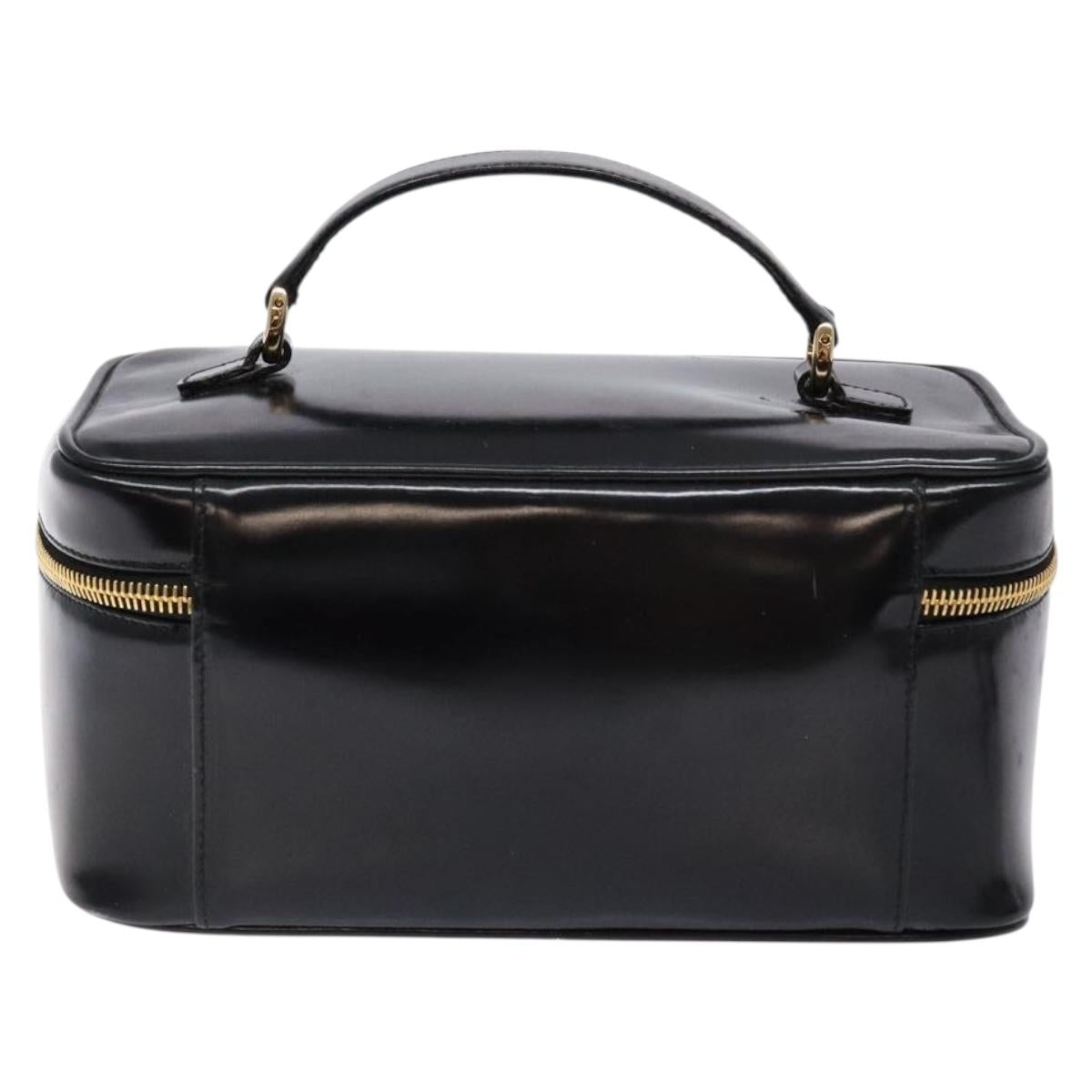 GUCCI Bamboo Vanity Hand Bag Patent leather Black Gold Auth gh565