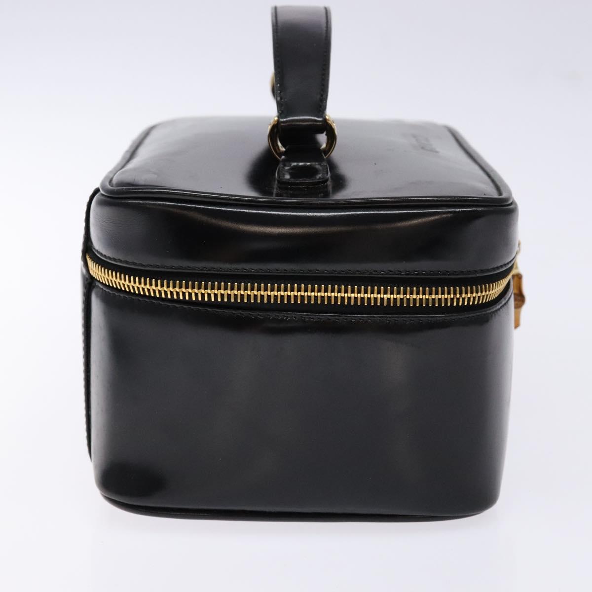 GUCCI Bamboo Vanity Hand Bag Patent leather Black Gold Auth gh565