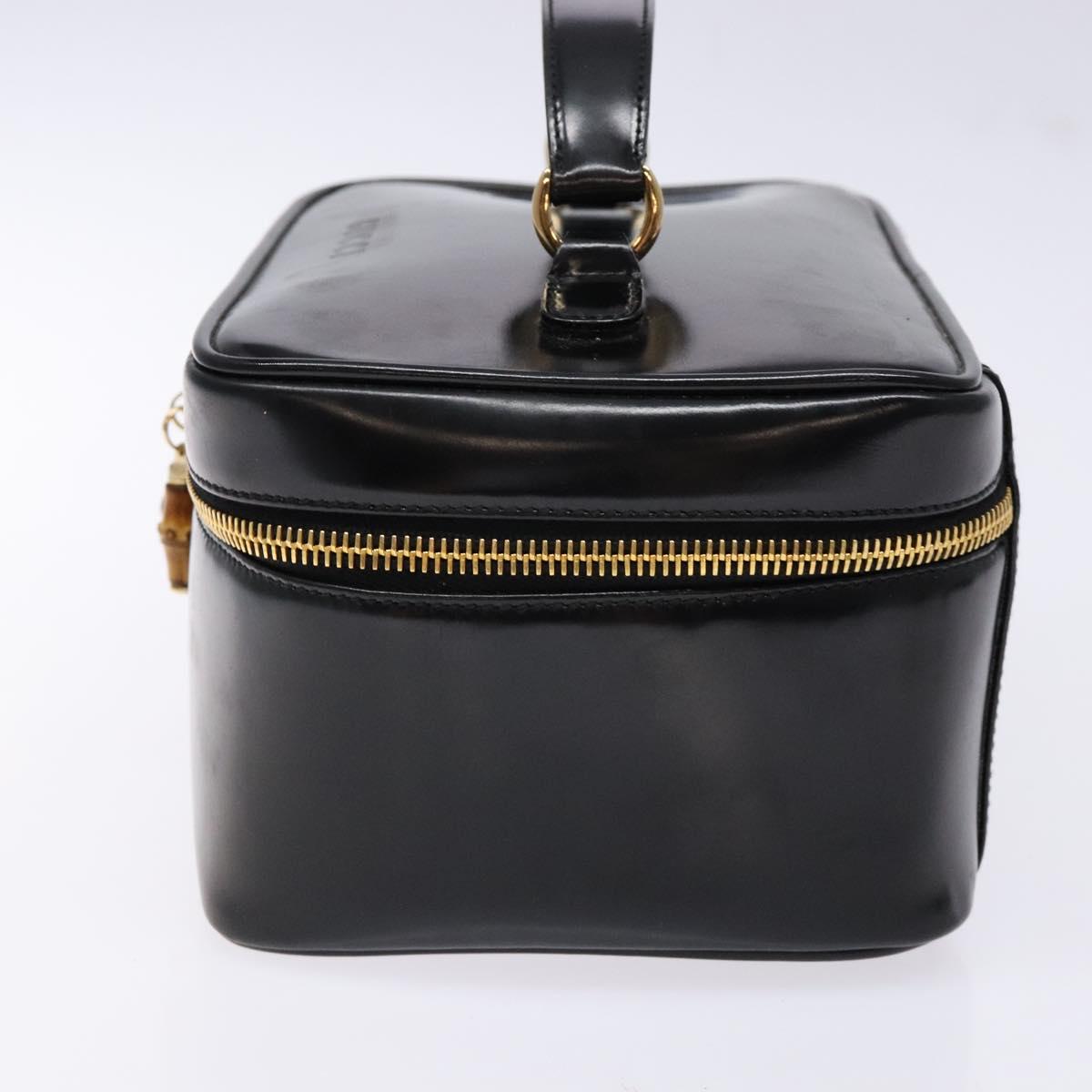 GUCCI Bamboo Vanity Hand Bag Patent leather Black Gold Auth gh565