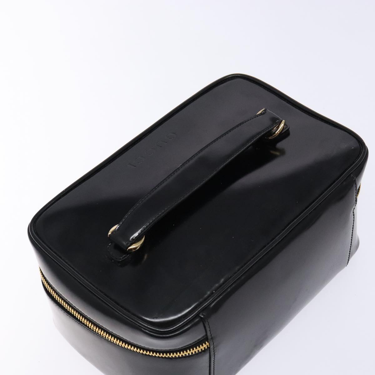 GUCCI Bamboo Vanity Hand Bag Patent leather Black Gold Auth gh565