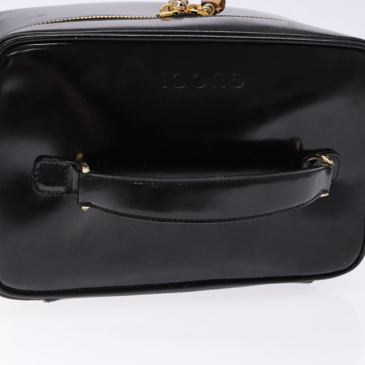 GUCCI Bamboo Vanity Hand Bag Patent leather Black Gold Auth gh565