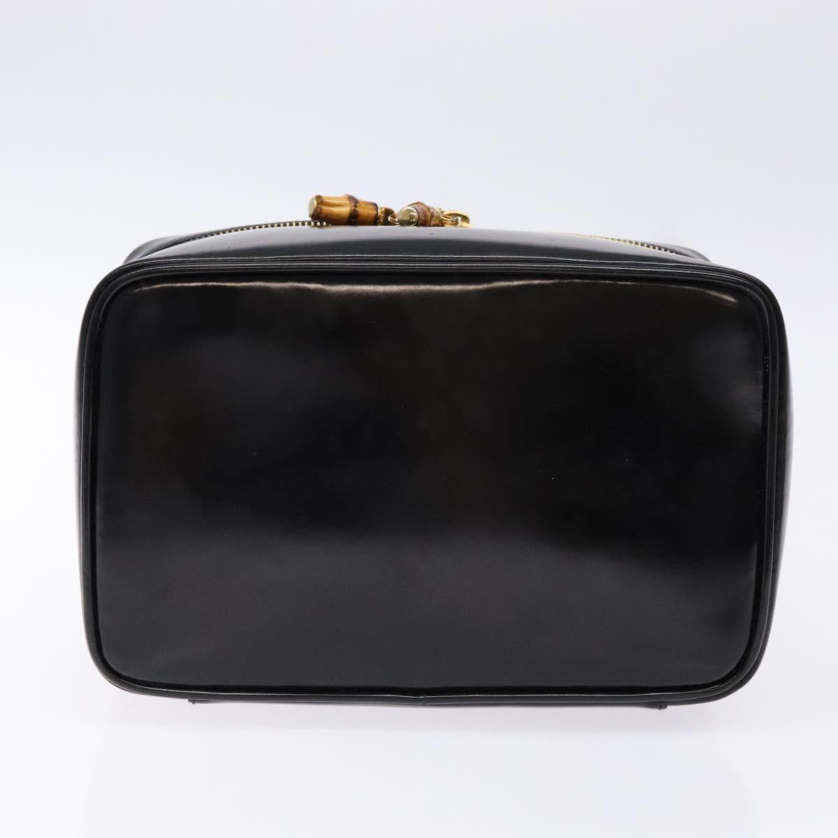 GUCCI Bamboo Vanity Hand Bag Patent leather Black Gold Auth gh565