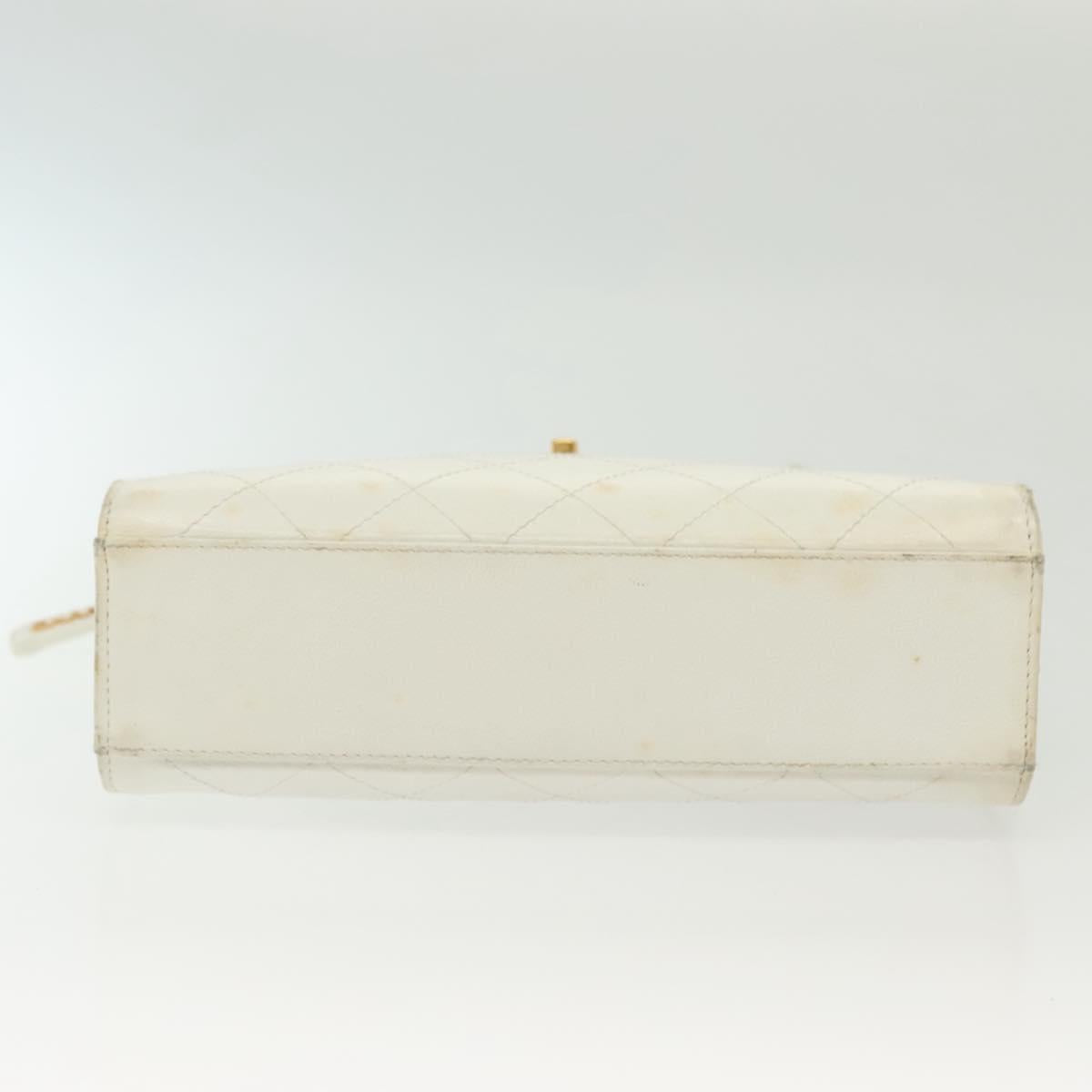 CHANEL Matelasse Chain Shoulder Bag Caviar Skin White Gold CC Auth gh580