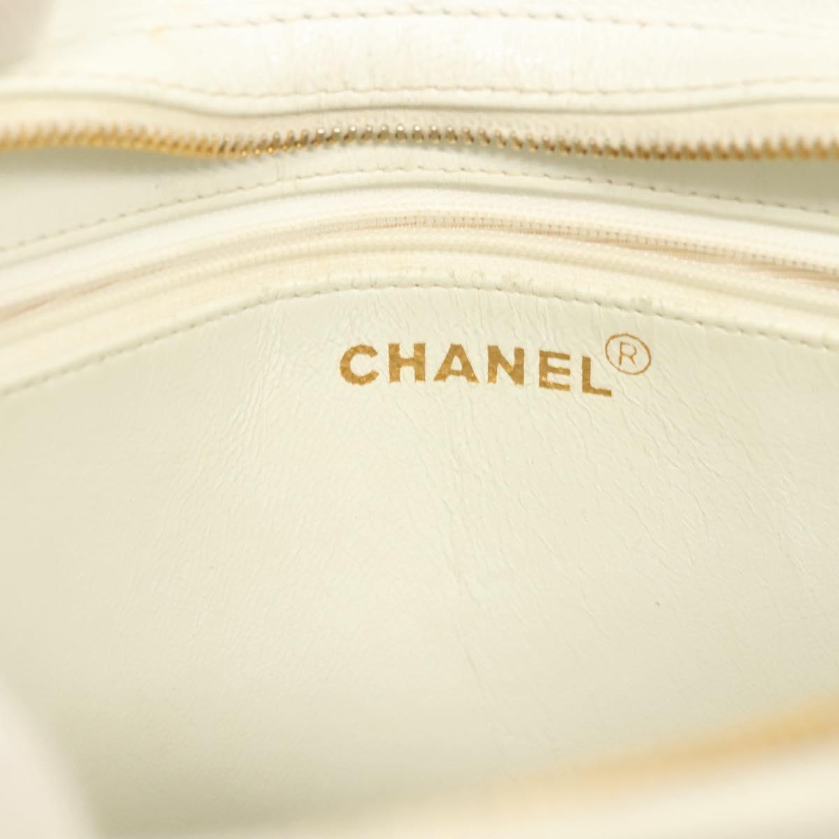 CHANEL Matelasse Chain Shoulder Bag Caviar Skin White Gold CC Auth gh580