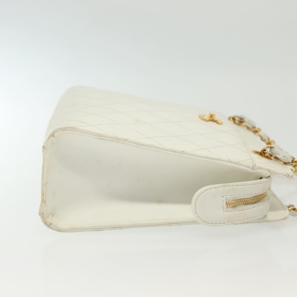 CHANEL Matelasse Chain Shoulder Bag Caviar Skin White Gold CC Auth gh580