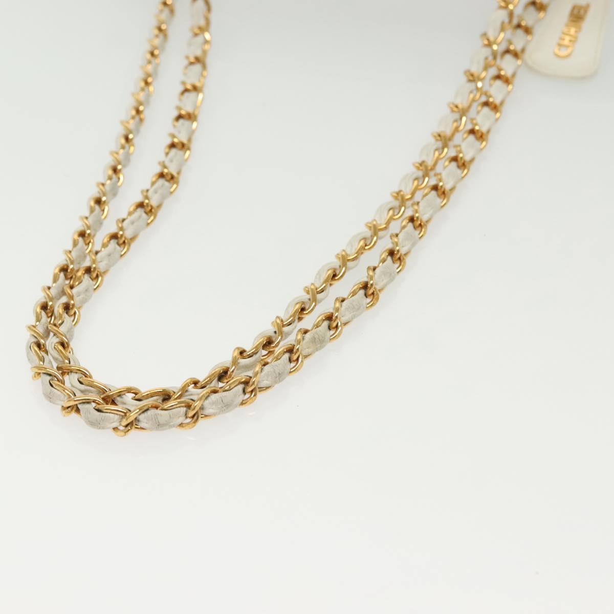 CHANEL Matelasse Chain Shoulder Bag Caviar Skin White Gold CC Auth gh580