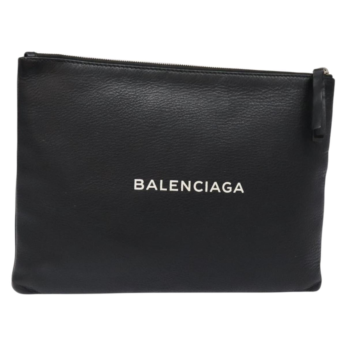 BALENCIAGA Clutch Bag Leather Black Silver 485110 Auth gh590