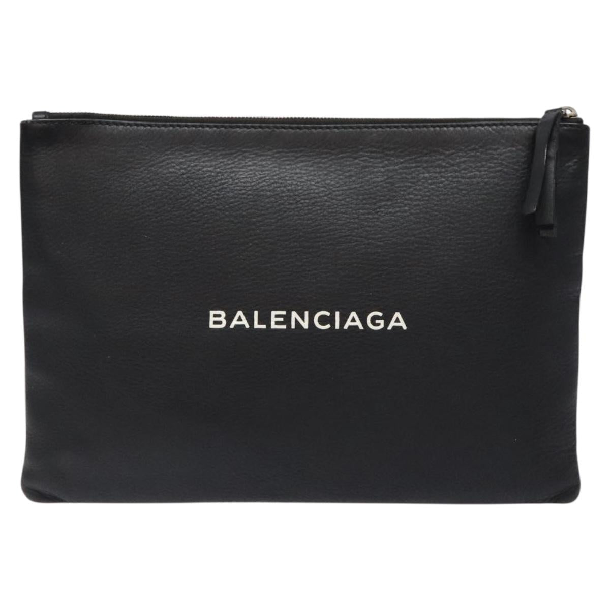 BALENCIAGA Clutch Bag Leather Black Silver 485110 Auth gh590