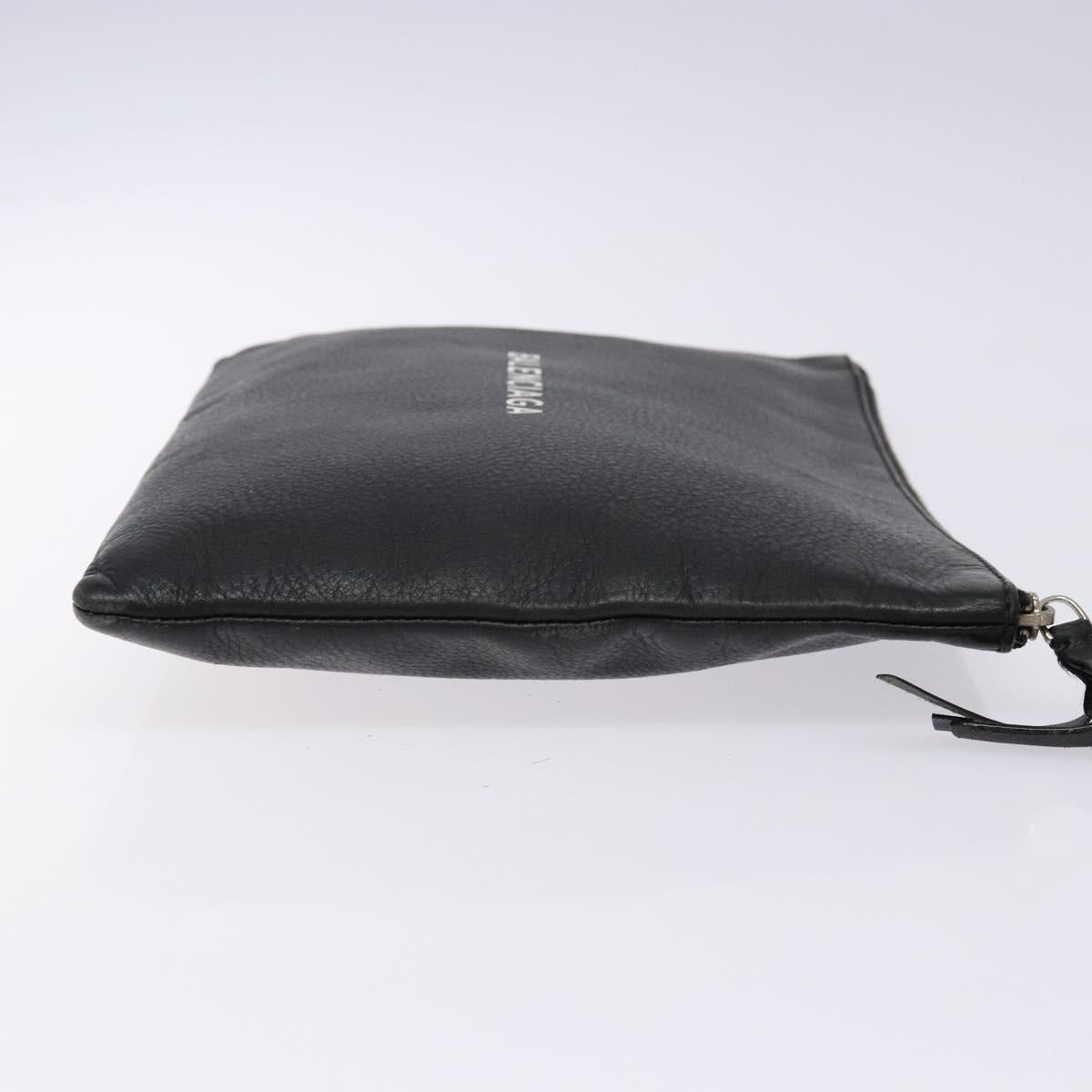 BALENCIAGA Clutch Bag Leather Black Silver 485110 Auth gh590