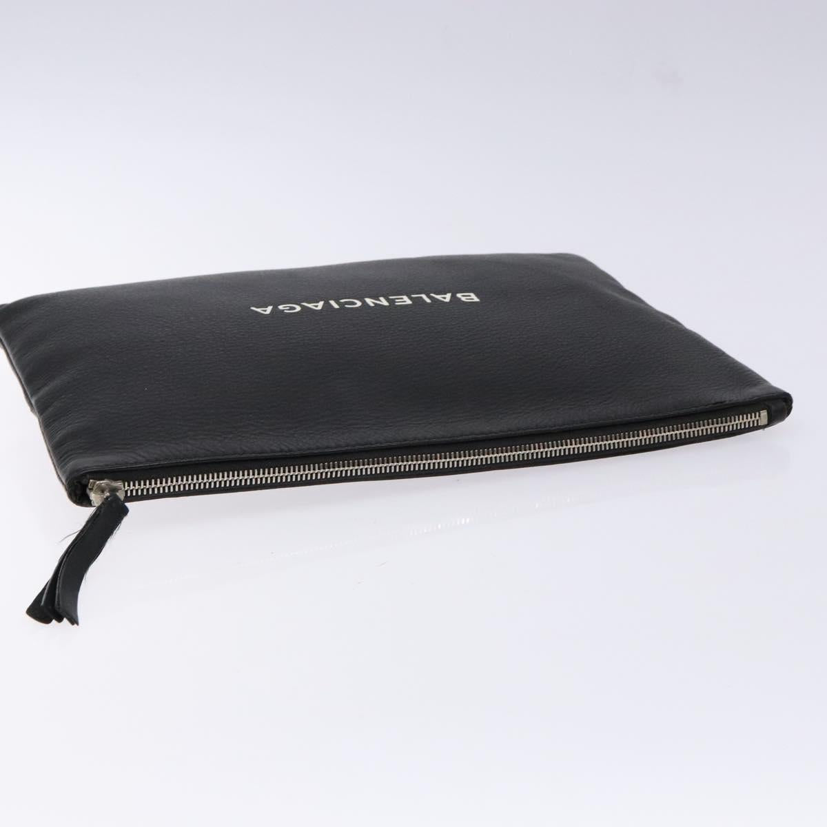 BALENCIAGA Clutch Bag Leather Black Silver 485110 Auth gh590
