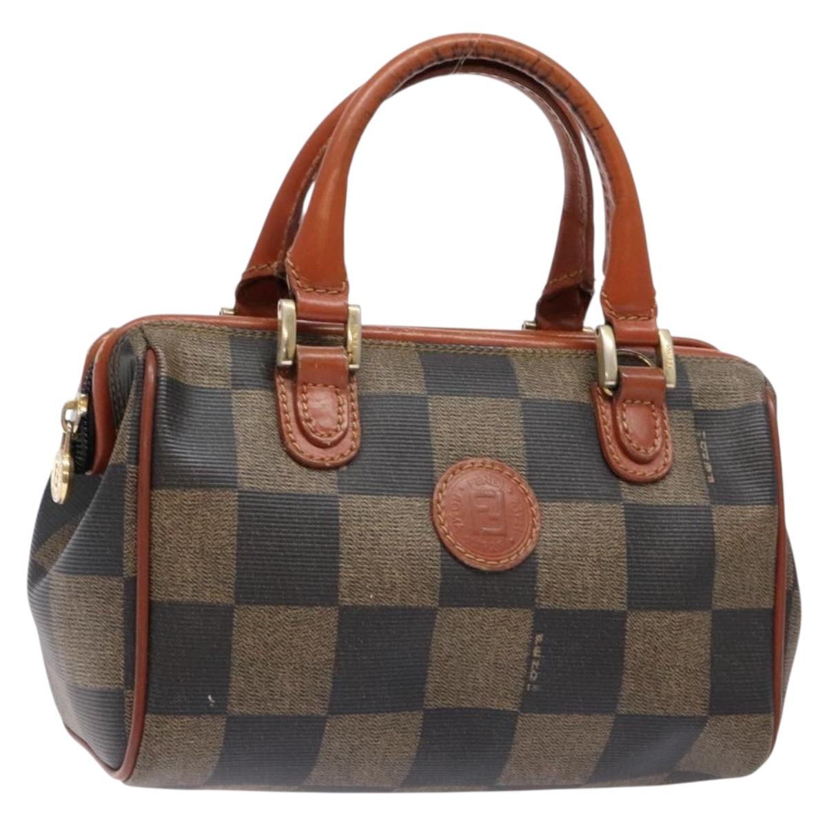 FENDI Pecan Canvas Hand Bag Black Brown Auth gh591