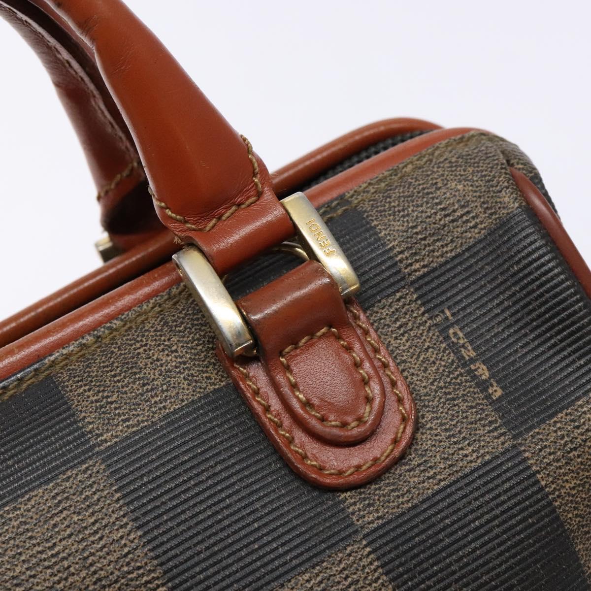 FENDI Pecan Canvas Hand Bag Black Brown Auth gh591