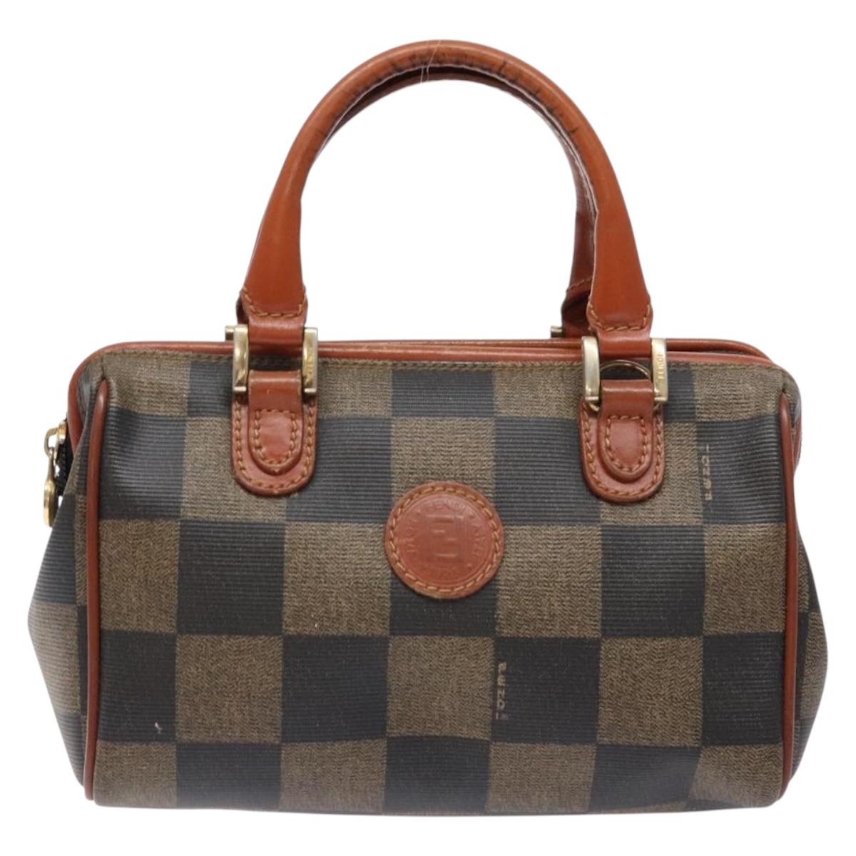 FENDI Pecan Canvas Hand Bag Black Brown Auth gh591