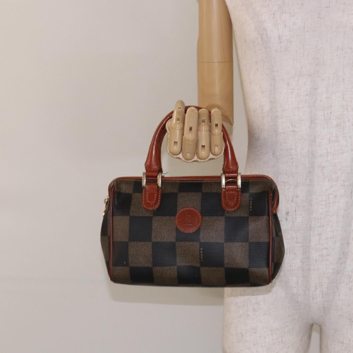 FENDI Pecan Canvas Hand Bag Black Brown Auth gh591