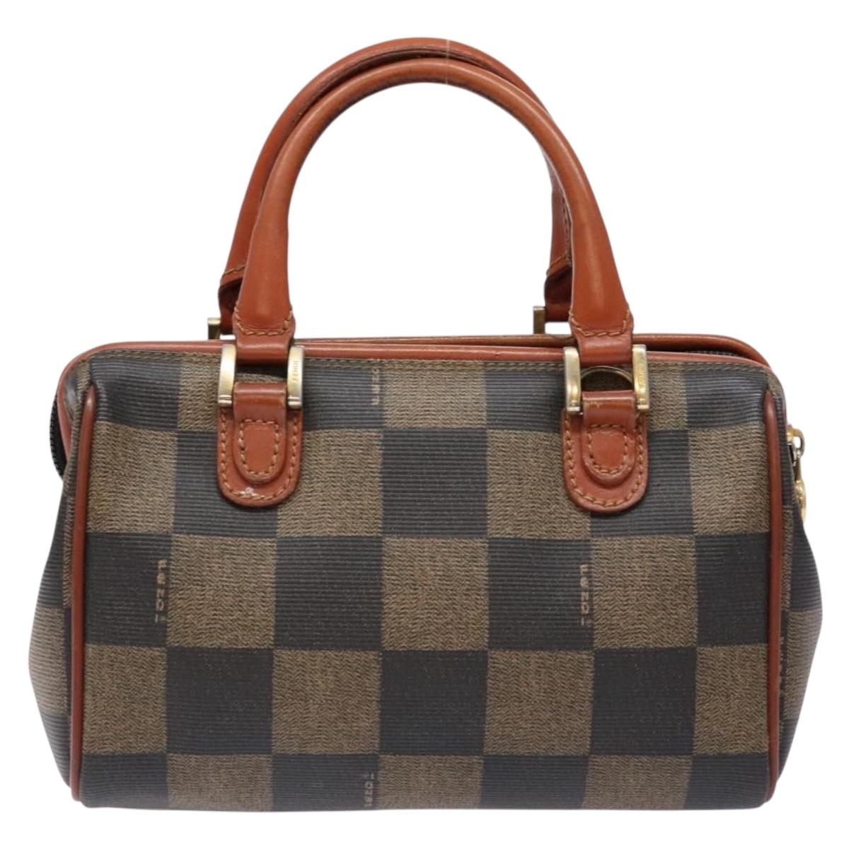 FENDI Pecan Canvas Hand Bag Black Brown Auth gh591