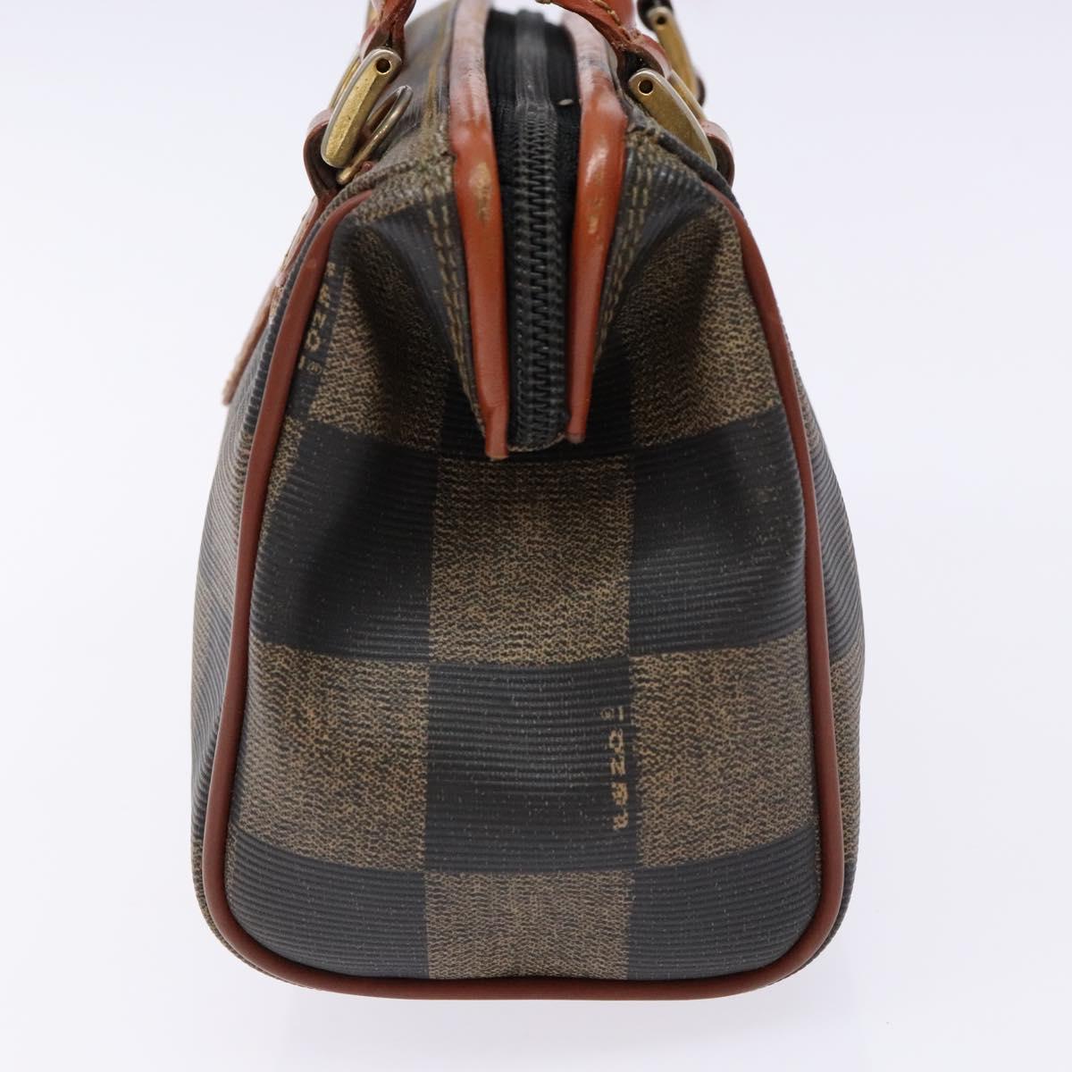 FENDI Pecan Canvas Hand Bag Black Brown Auth gh591