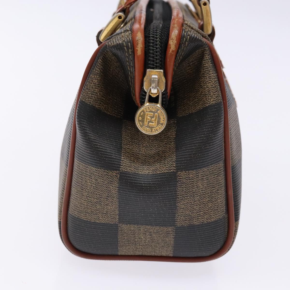FENDI Pecan Canvas Hand Bag Black Brown Auth gh591