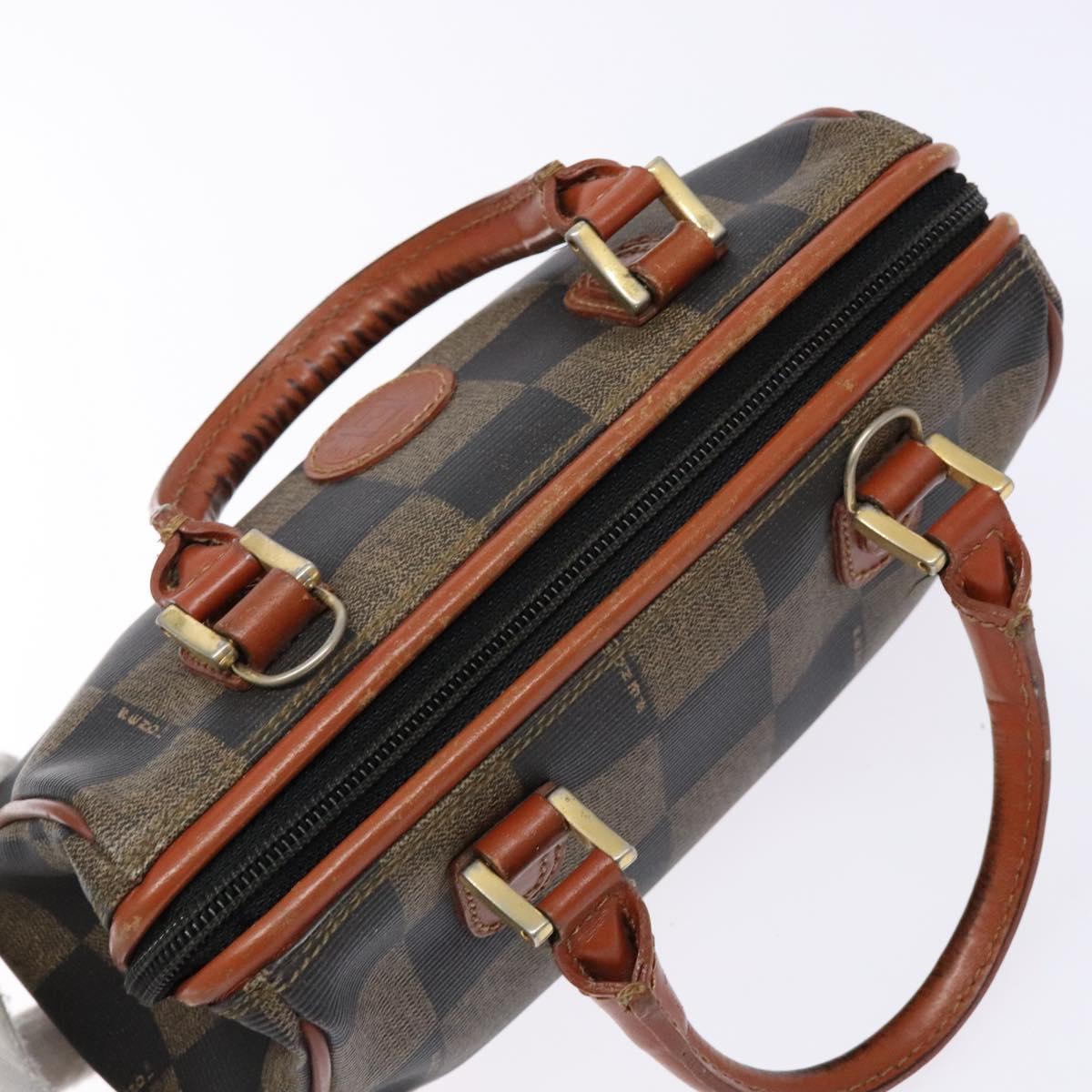 FENDI Pecan Canvas Hand Bag Black Brown Auth gh591
