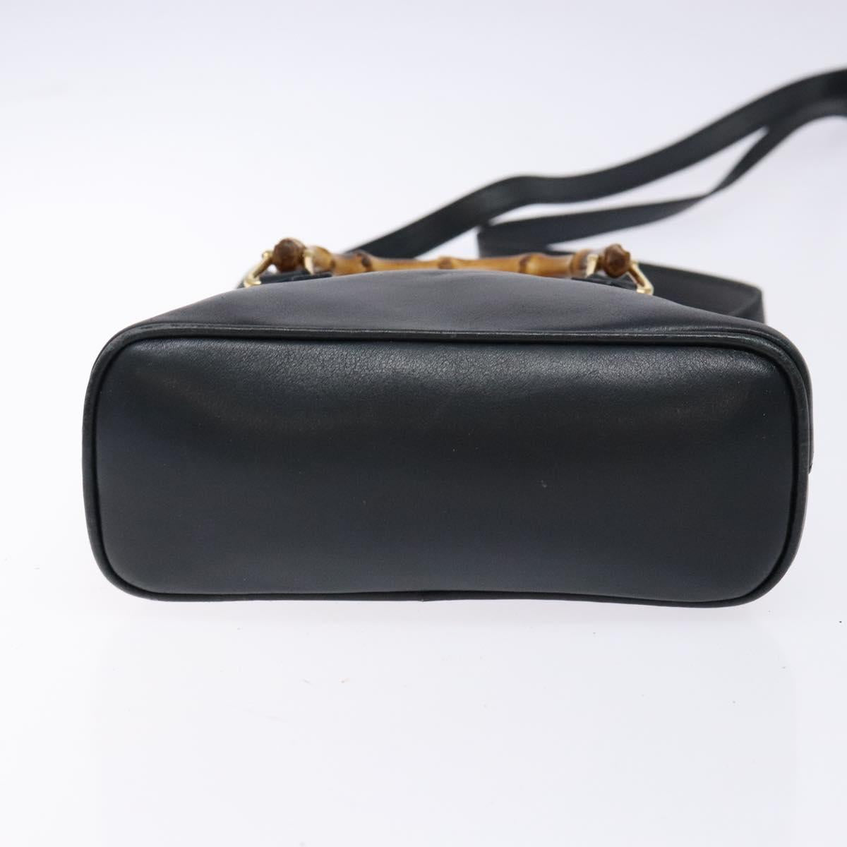 GUCCI Bamboo Hand Bag Leather 2way Black Gold 007 2032 0231 Auth gh595
