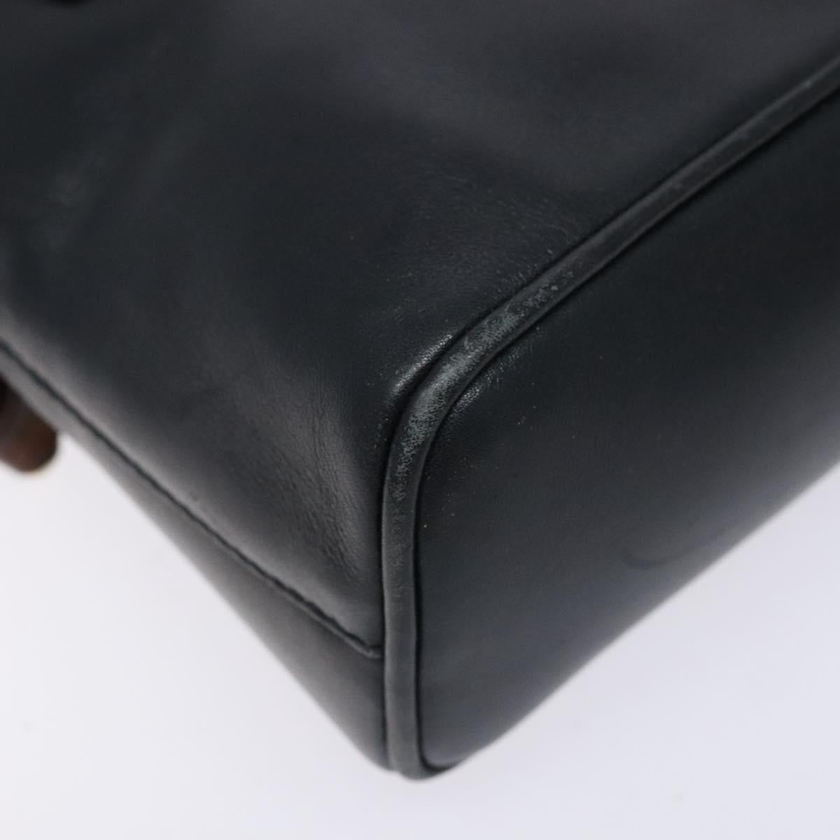 GUCCI Bamboo Hand Bag Leather 2way Black Gold 007 2032 0231 Auth gh595