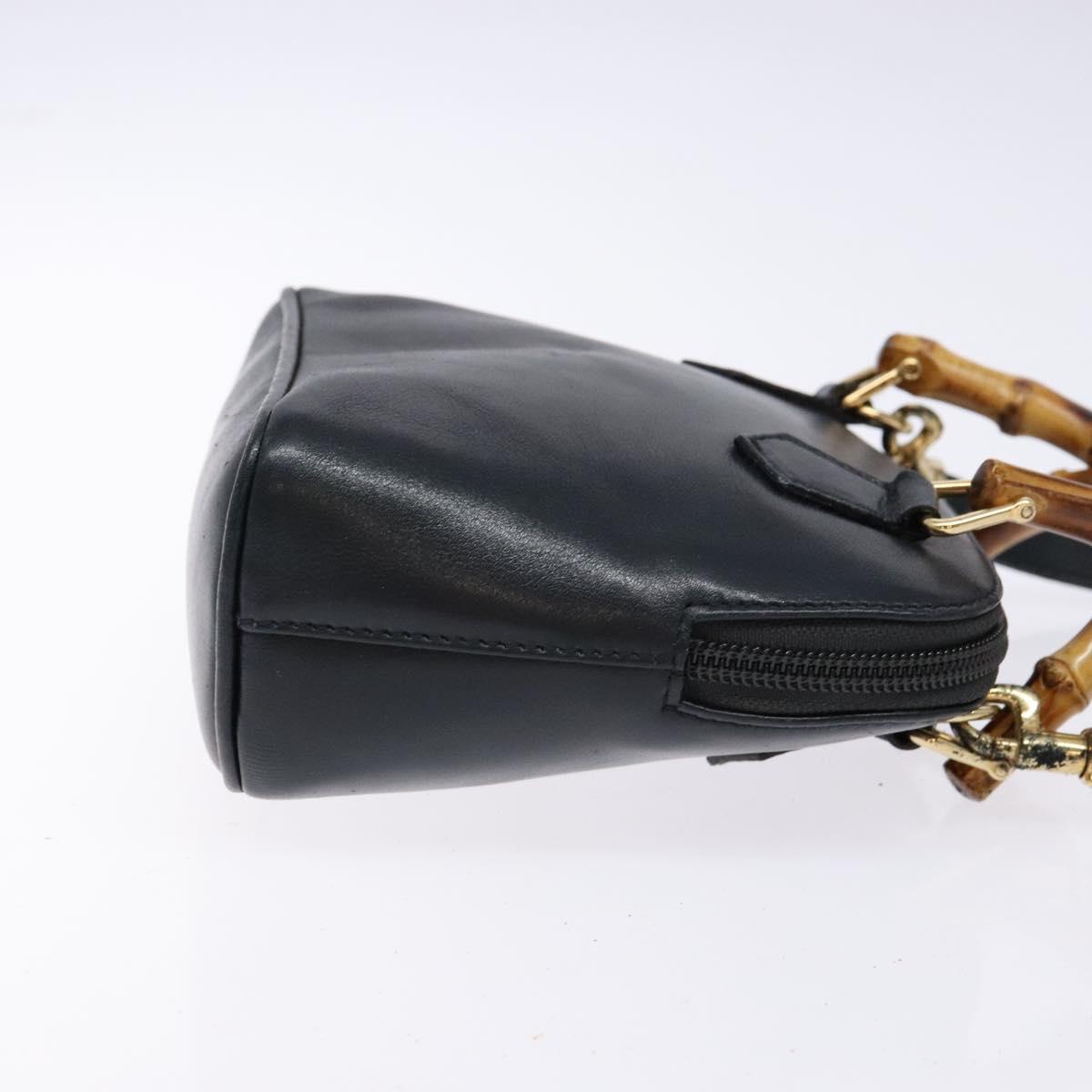GUCCI Bamboo Hand Bag Leather 2way Black Gold 007 2032 0231 Auth gh595