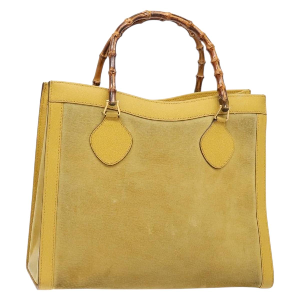 GUCCI Bamboo Hand Bag Suede Leather Yellow Gold 002 2853 0260 0 Auth gh602