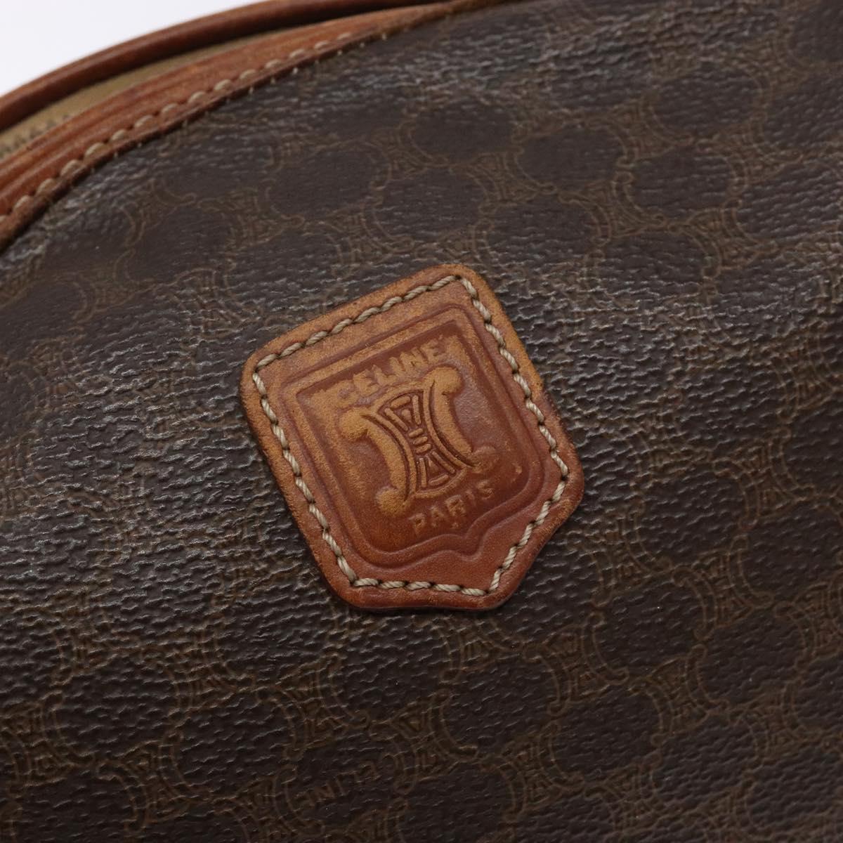 CELINE Macadam Canvas Clutch Bag PVC Leather Brown Gold Auth gh607