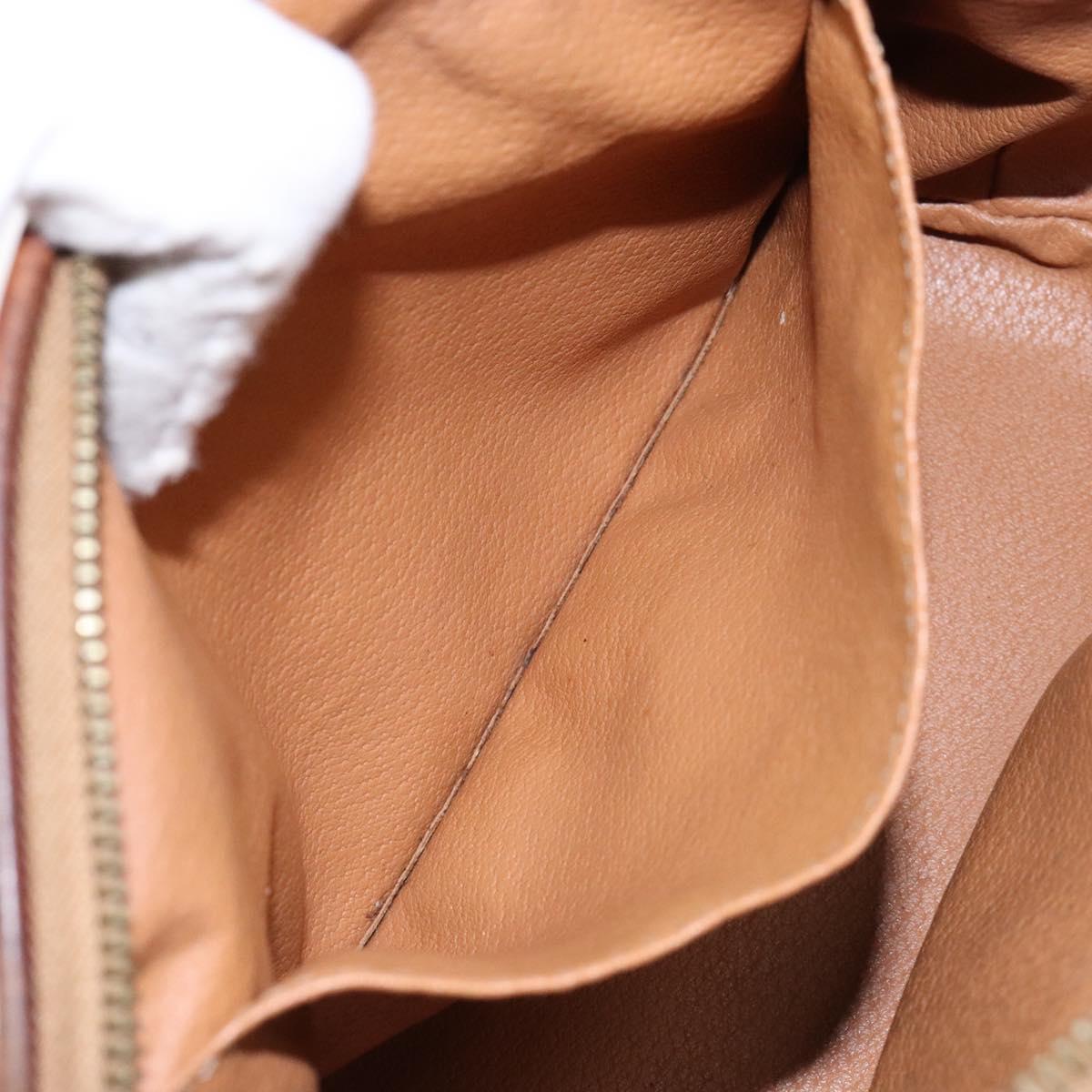 CELINE Macadam Canvas Clutch Bag PVC Leather Brown Gold Auth gh607