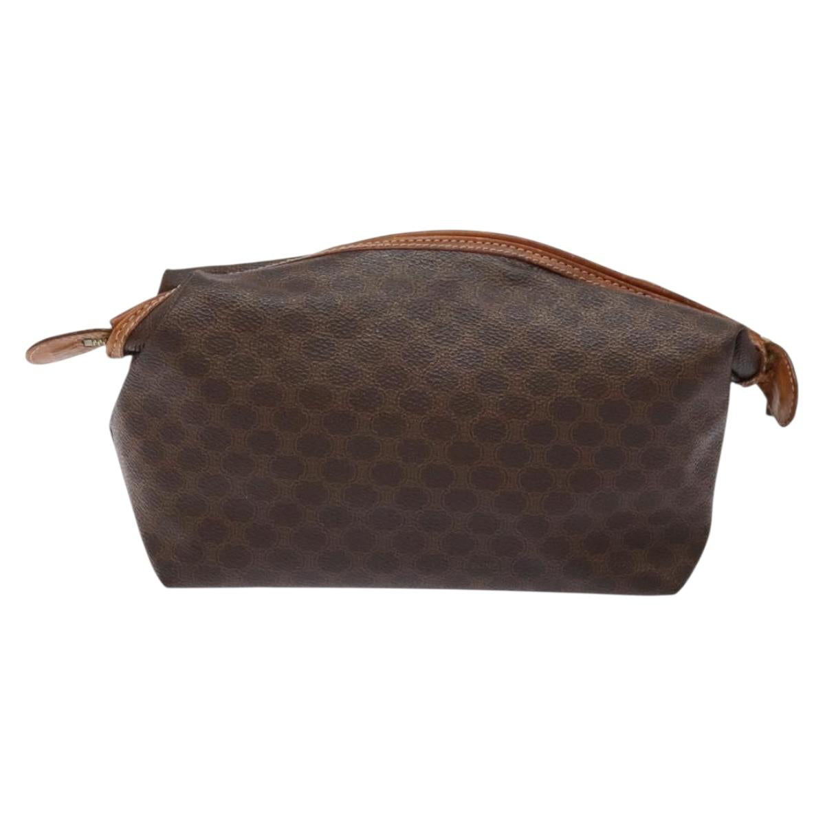 CELINE Macadam Canvas Clutch Bag PVC Leather Brown Gold Auth gh607
