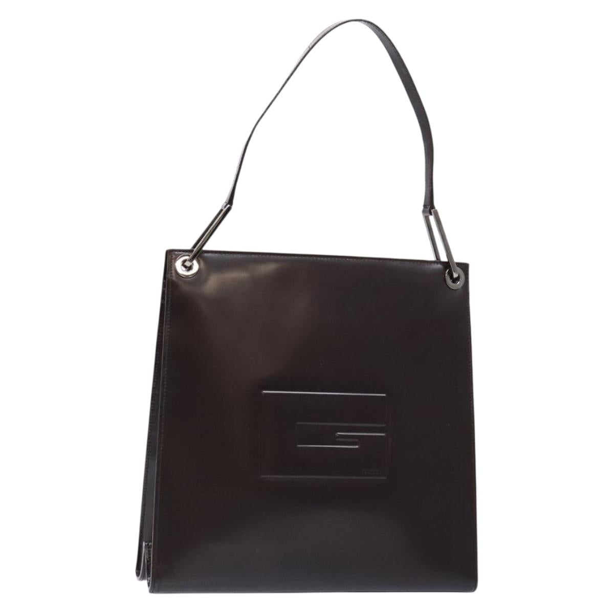 GUCCI Shoulder Bag Patent leather Black Silver Auth gh609