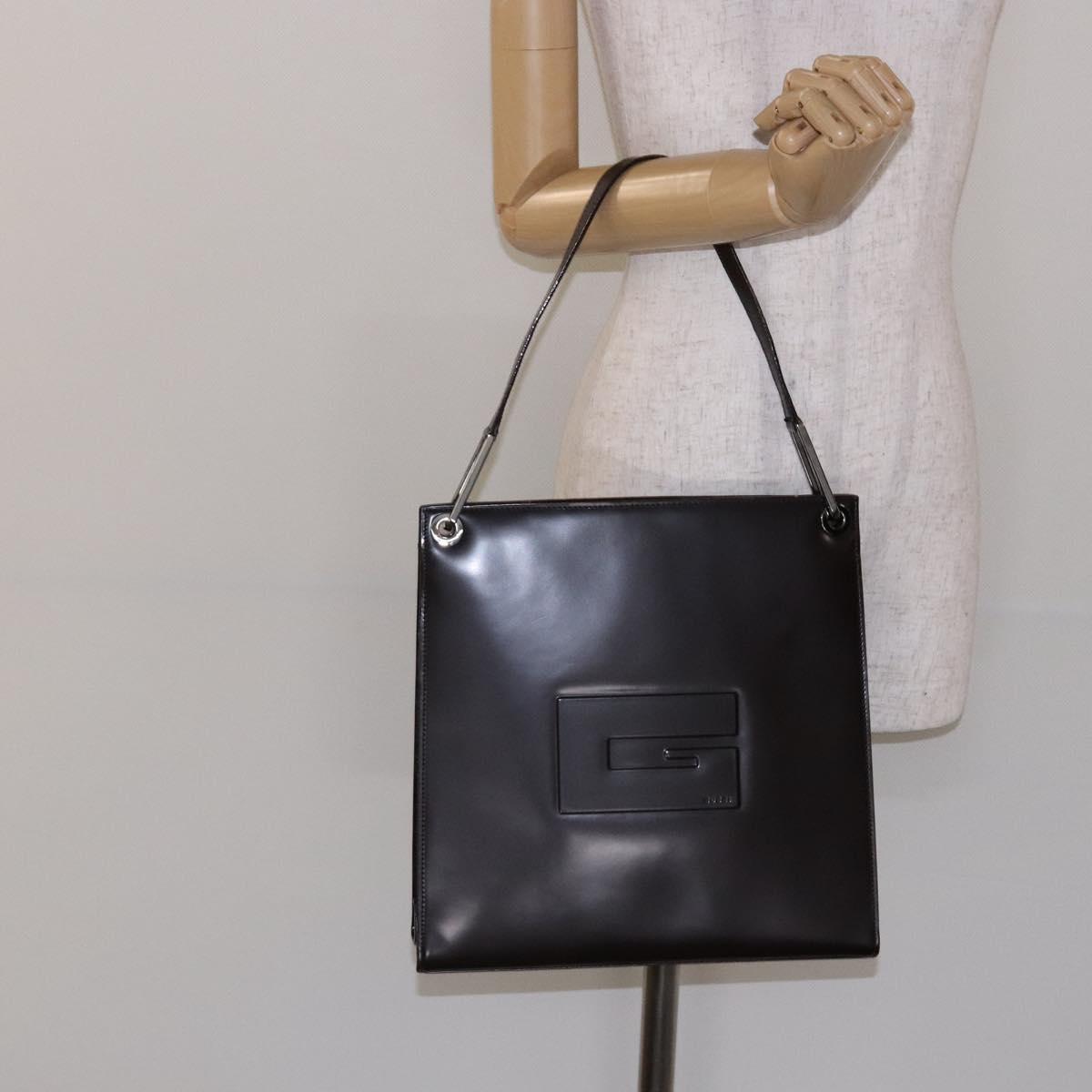 GUCCI Shoulder Bag Patent leather Black Silver Auth gh609