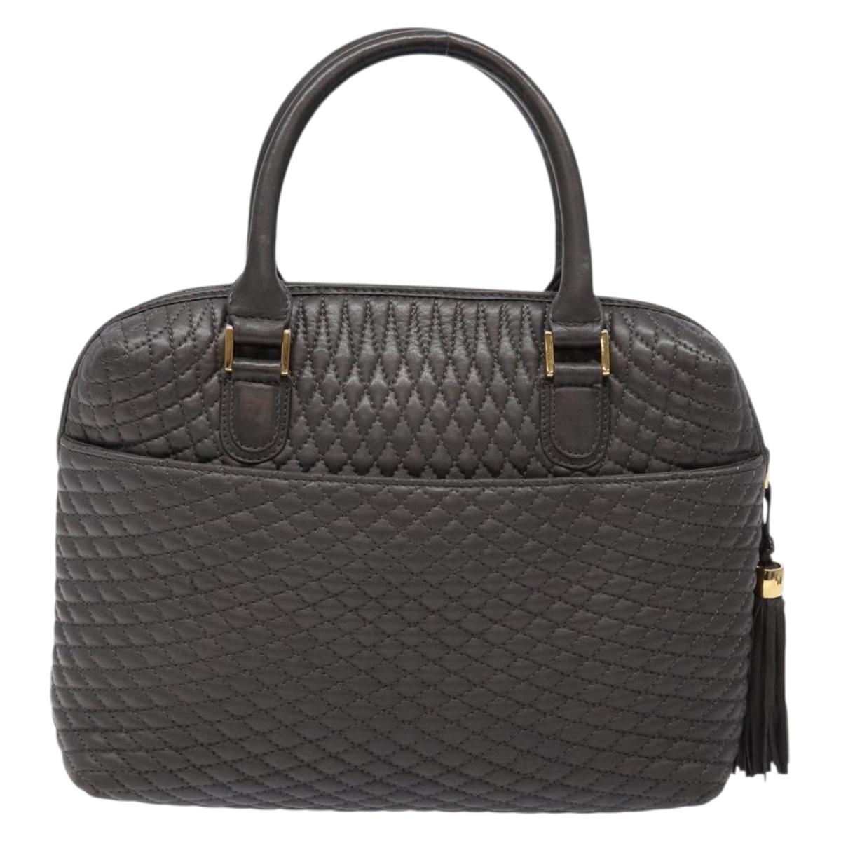 BALLY Hand Bag Leather Gray Gold Auth gh611