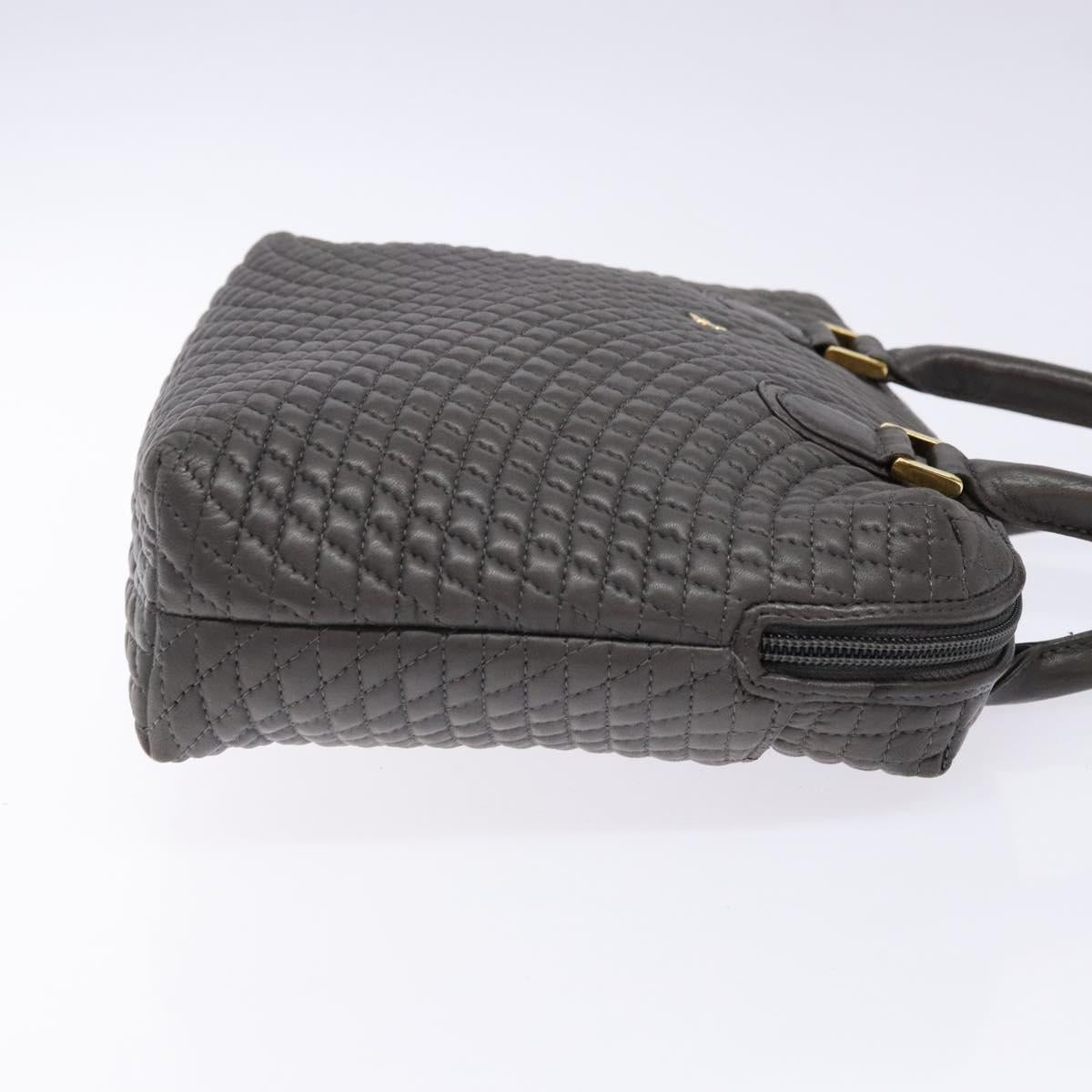 BALLY Hand Bag Leather Gray Gold Auth gh611