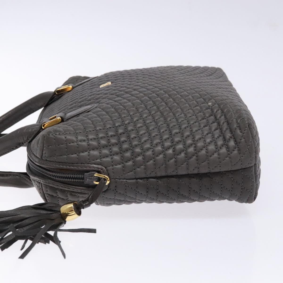 BALLY Hand Bag Leather Gray Gold Auth gh611
